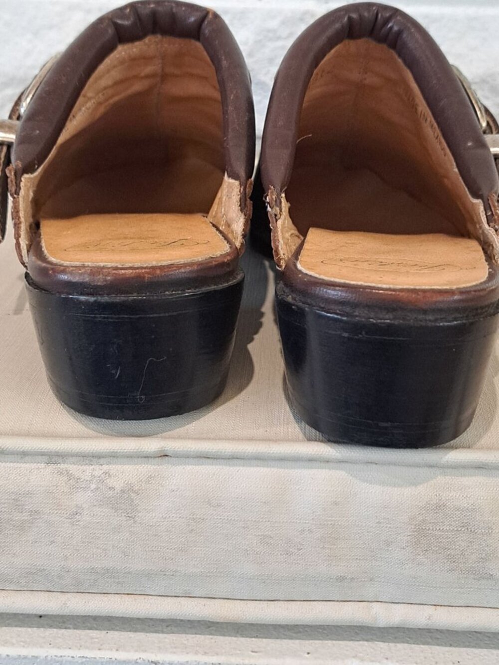 Justin Clogs Brown Leather Woven Mule Shoes Silver Buckle Leather Women 7.5 8 - Picture 6 of 12